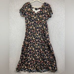 Vtg 90’s maxi dress 7/8 cinched waist clip cottagecore ditsy floral Friends